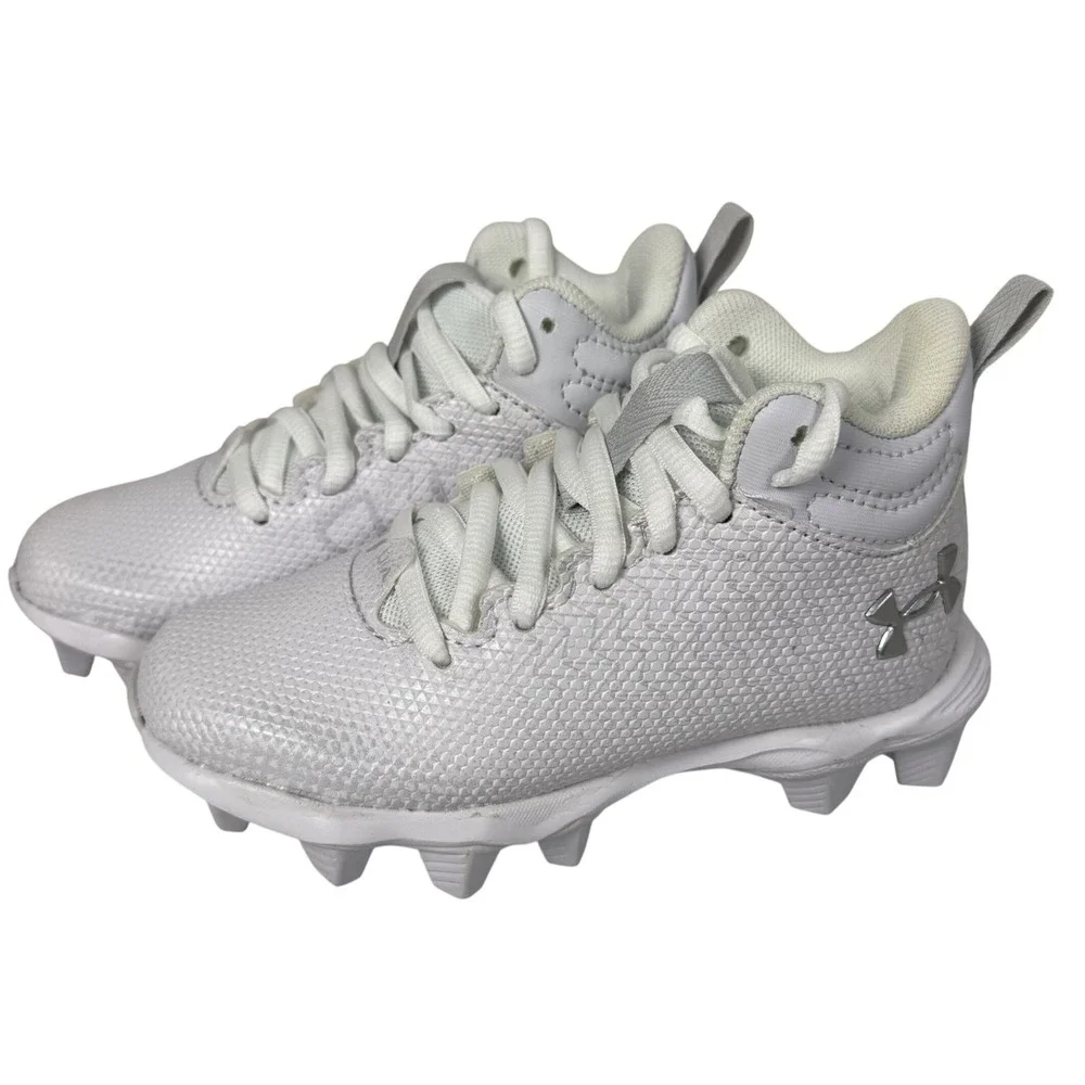 Under Armour White Kids Cleat Sneakers with Silver Logo